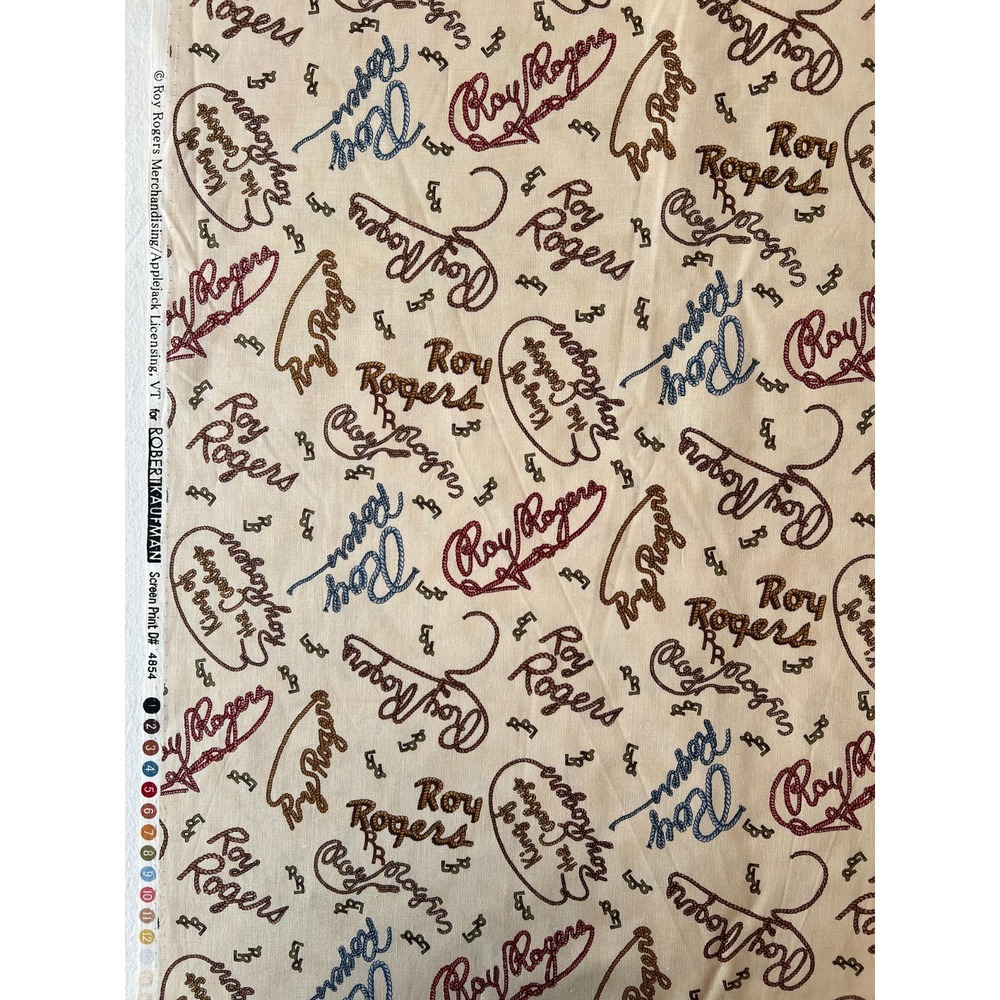 Fabric -RARE VTG Robert Kaufman Happy Trails Roy Rogers Rope Lasso Signature BTY
